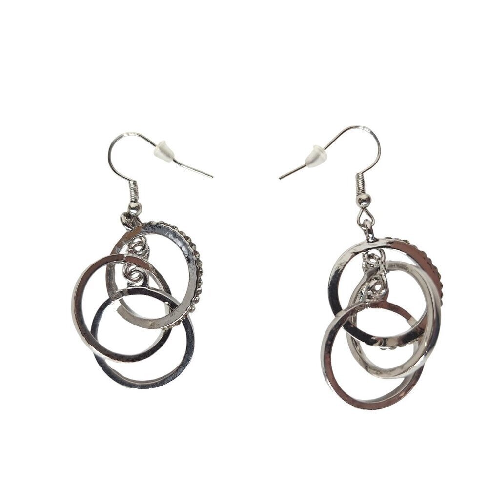 Silver Tone Multi Ring Dangle Earrings Costume Jewelry